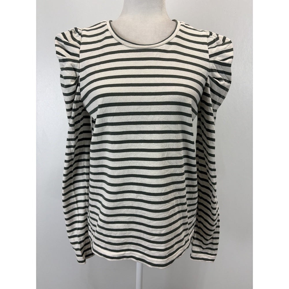 Rebecca Minkoff Puff Sleeve Shirt Top Sz Medium Women's Ivory Striped Long Sleev